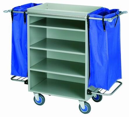 Housekeeping Cart with 4 Trays and 2 Bags, Painted Gray